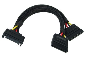 Phobya SATA power Y-kábel SATA female 2x SATA male 15 cm - fekete