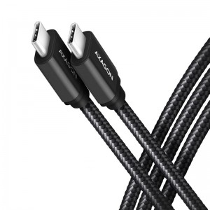 AXAGON BUCM2-CM25AB töltőkábel USB-C - USB-C 2.0, 2,5 m, PD 240 W 5 A, ALU - fekete (BUCM2-CM25AB)