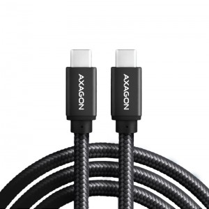 AXAGON BUCM2-CM25AB töltőkábel USB-C - USB-C 2.0, 2,5 m, PD 240 W 5 A, ALU - fekete (BUCM2-CM25AB)