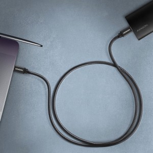AXAGON BUCM2-CM25AB töltőkábel USB-C - USB-C 2.0, 2,5 m, PD 240 W 5 A, ALU - fekete (BUCM2-CM25AB)