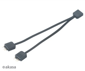 Akasa aRGB LED elosztó 3pin (female) - 2x3pin (male), 2db /csomag, fekete (AK-CBLD08-KT02)