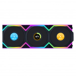 Lian Li UNI FAN SL Wireless LCD ventilátor, ARGB, PWM, 3-as csomag, vezérlővel együtt - 120 mm, fekete (12SLLCD1W3B)
