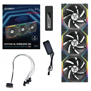 Lian Li UNI FAN SL Wireless Ventilátor ARGB PWM Fordított lapát - 120mm, fekete, 3db-os csomag (12RSL1W3B)