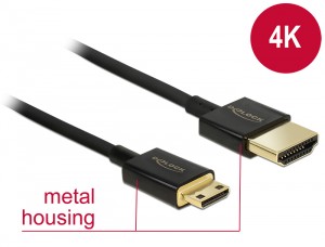 DeLock Cable High Speed HDMI with Ethernet - HDMI-A male > HDMI Mini-C male 3D 4K 2m Slim High Quality Black (84778)