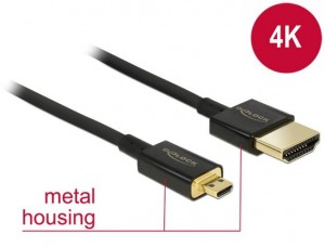 DeLock Cable High Speed HDMI with Ethernet - HDMI-A male > HDMI Micro-D male 3D 4K 2m Slim High Quality (84783)