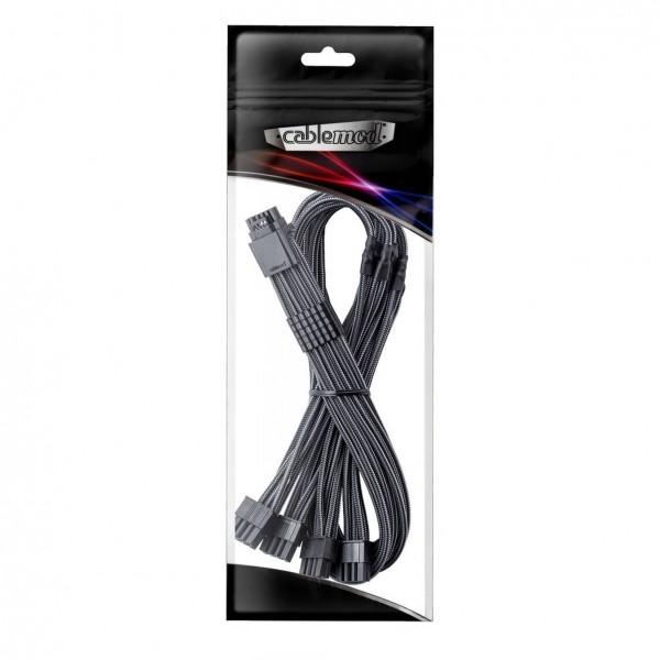 CableMod C-Series Pro ModMesh 12 V-2x6 kábel, hüvelyes, 16 tűs – 4x 8 tűs, Corsair Type 4 és 3 PSU-khoz – carbon, 60 cm (CM-PCSR-16P4-N60KC-5PK-R-SS)