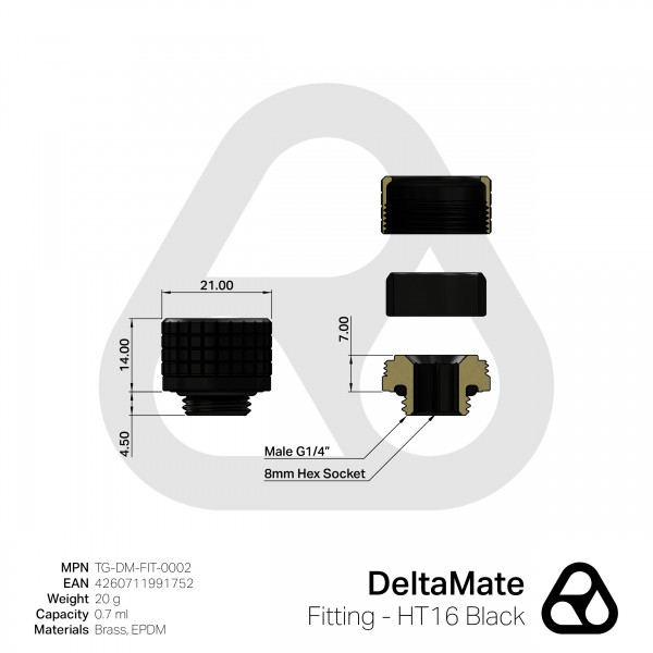 Thermal Grizzly DeltaMate Fitting - HT16 Black (TG-DM-FIT-0002)