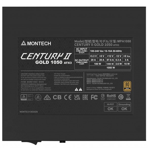 Montech Century II 80 PLUS Gold tápegység, teljesen moduláris, ATX 3.1, PCIe 5.1 – 1050 watt (CENTURY II 1050W)