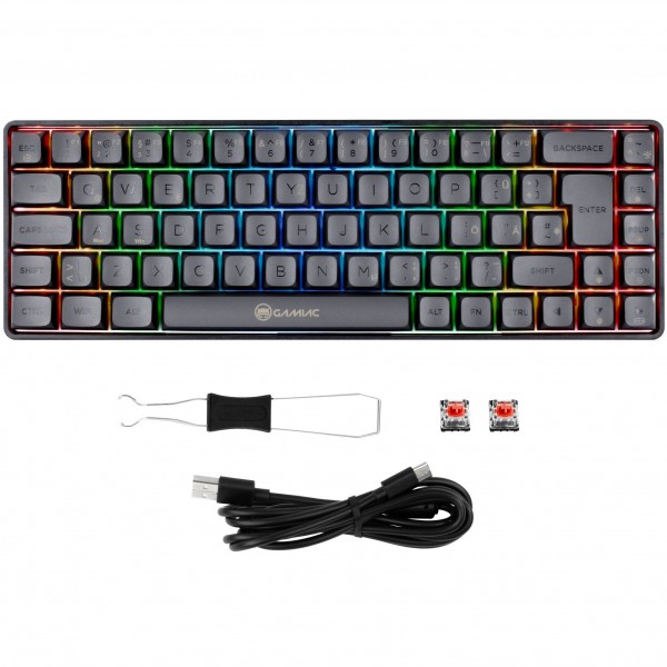 GAMIAC TKL69G SF gamer billentyűzet, Kailh Red kapcsolók, RGB - fekete/szürke (GAKM-G69DW14.11)
