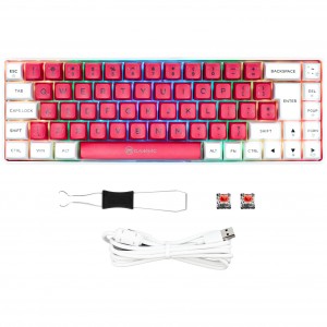 GAMIAC TKL69G SF gamer billentyűzet, Kailh Red kapcsolók, RGB - fehér/piros (GAKM-G69DW1R.21)