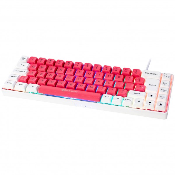GAMIAC TKL69G SF gamer billentyűzet, Kailh Blue kapcsolók, RGB - fehér/piros (GAKM-G69DW2R.21)