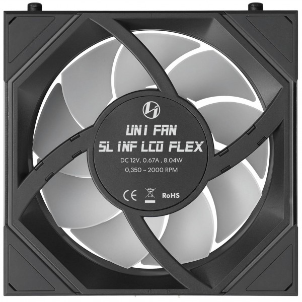 Lian Li UNI FAN SL-INF LCD FLEX Wireless Reverse Blade 120 mm fekete ARGB LCD ventilátor (G9F.12RSLIND1F1B.00)