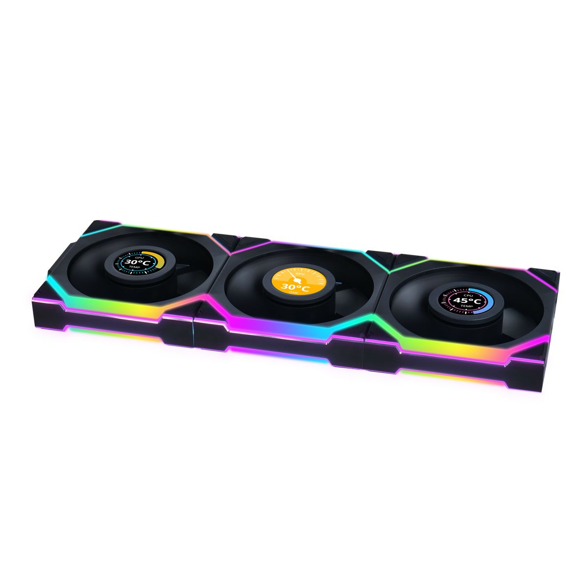 Lian Li UNI FAN SL Wireless LCD ventilátor, ARGB, PWM, 3-as csomag, vezérlővel együtt - fordított lapátos, 120 mm, fekete (12RSLLCD1W3B)