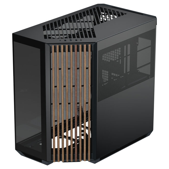 APNX V1 PC ház, midi torony, ATX, edzett üveg - fa, fekete (APCM-VI01103.11)