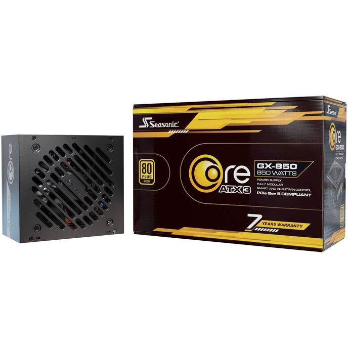 Seasonic Core GX 80 PLUS Gold tápegység, moduláris, ATX 3.1, PCIe 5.1 - 850 Watt, fekete (SRP-CGX851-A5A32SF)