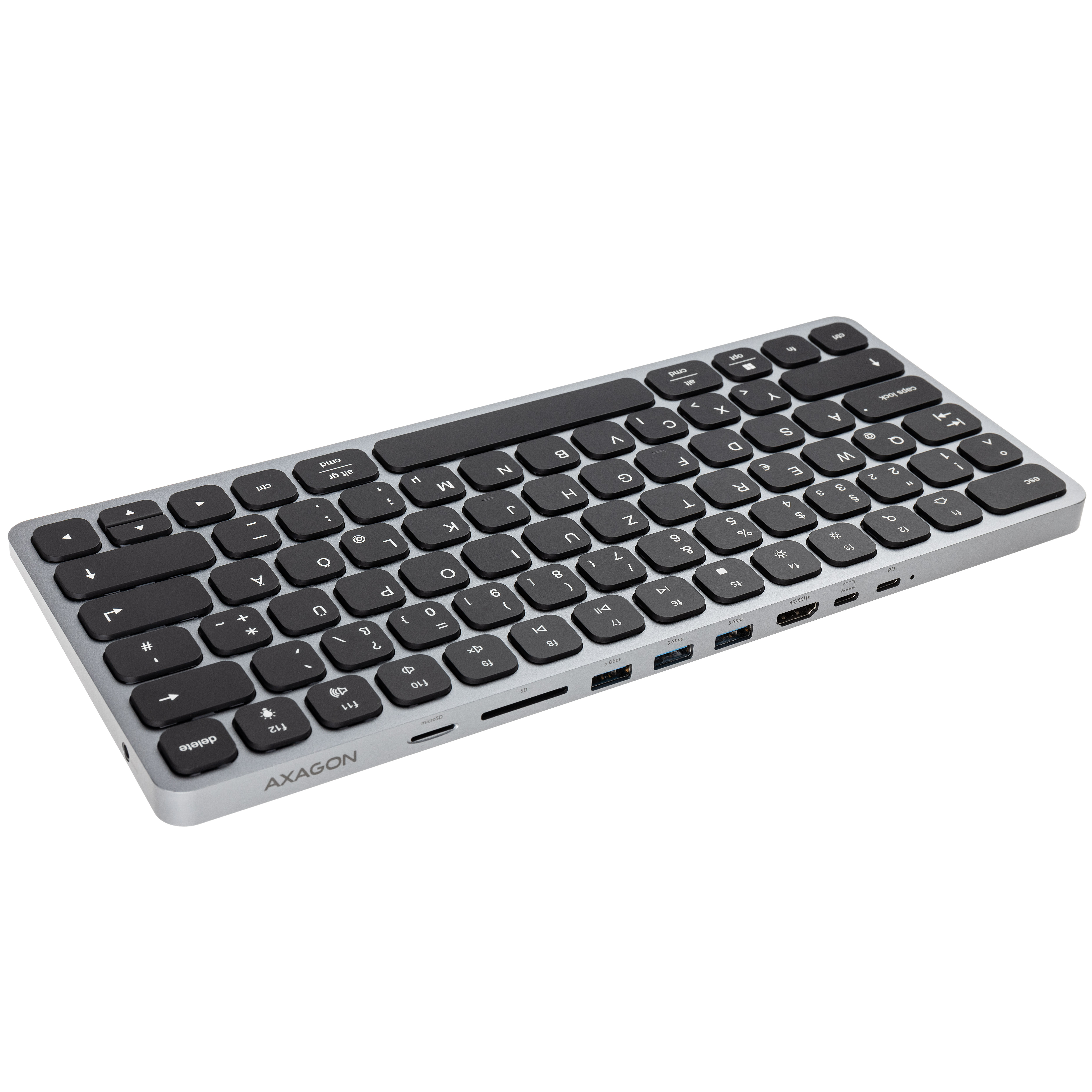 AXAGON HMC-KB billentyűzet USB-C 5Gbps HUB, microSD/SD, 3x USB-A, HDMI 4K/60Hz, PD 100W, Audio, DE elrendezés (HMC-KB-GE)