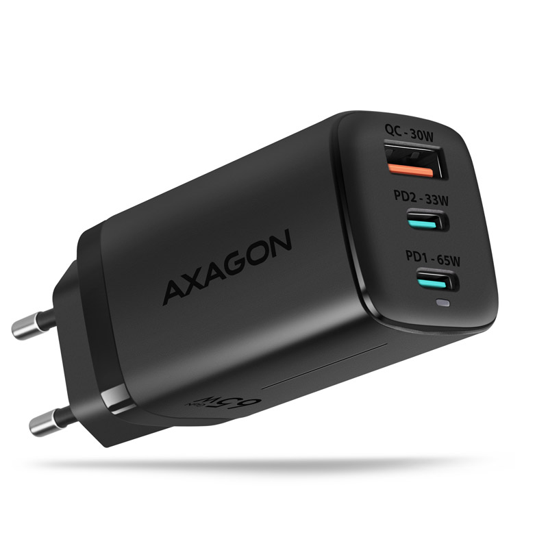  AXAGON ACU-DPQ65 töltő, 2x USB-C, 1x USB-A, PD3.0/QC4+/PPS, 65W - fekete (ACU-DPQ65)