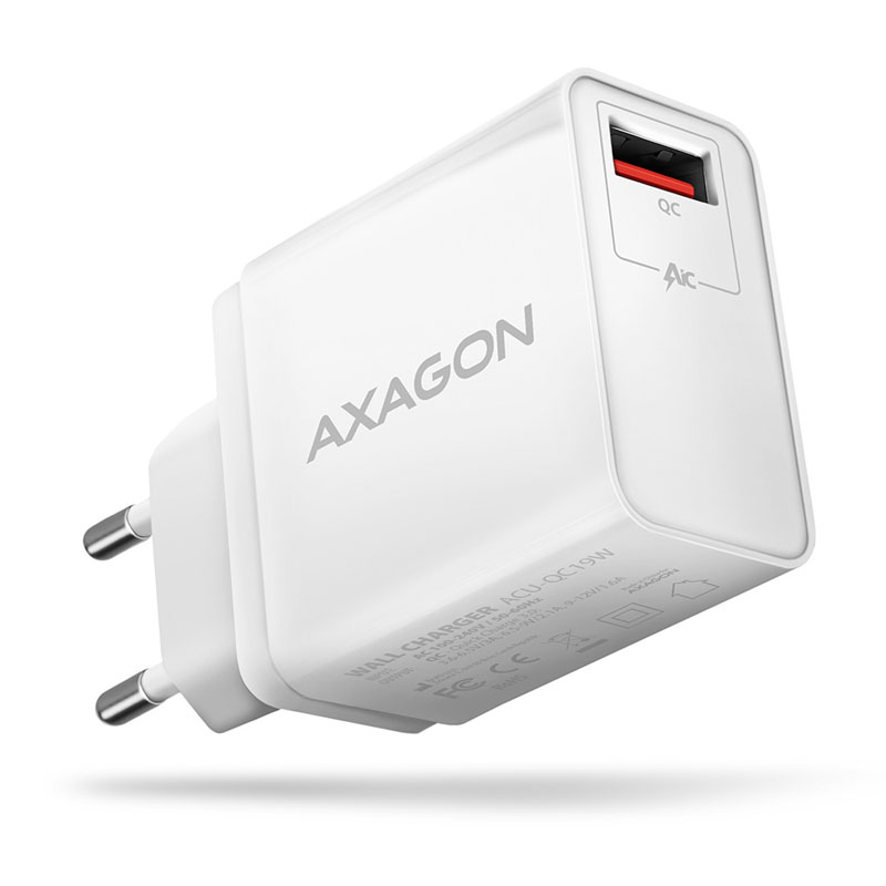 AXAGON ACU-QC19W töltő, 1x QC3.0/AFC/FCP/SMART, 19W - fehér (ACU-QC19W)