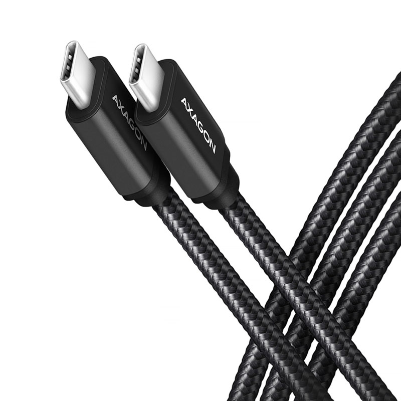 AXAGON BUCM-CM10AB USB-C USB-C 2.0 kábel, 1,5m, PD 60W, 3A, fonott - fekete(BUCM-CM15AB)