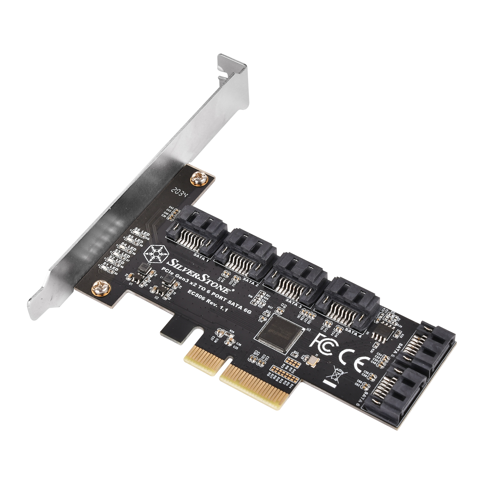Silverstone SST-ECS06 SATA adapterkártya, PCIe 3.0, 6x SATA 6G - alacsony profilú (SST-ECS06)