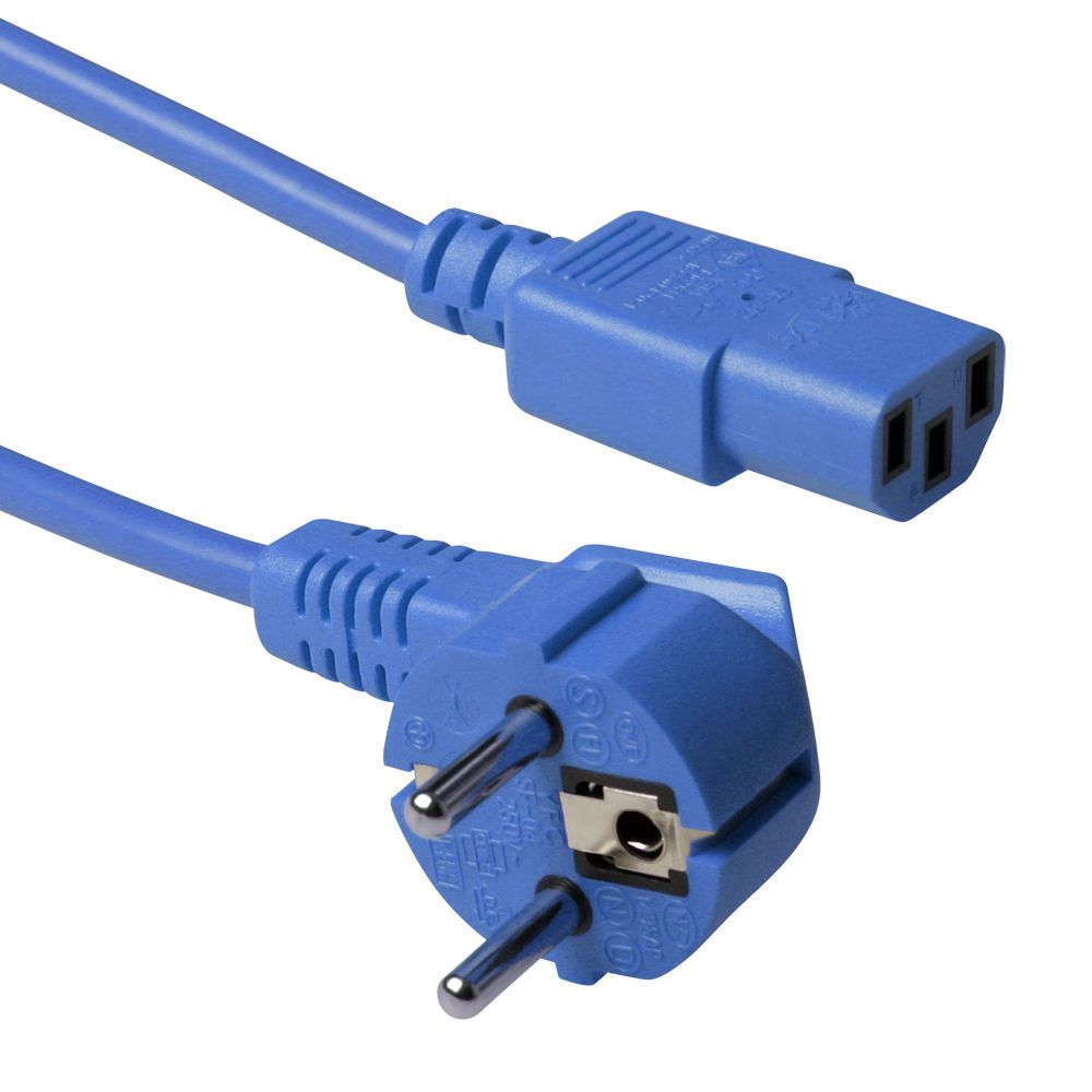 ACT Powercord hálózati csatlakozó Schuko CEE 7/7 dugasz (szögletes) - C13 IEC 60320 1,8m kék (AK5134)
