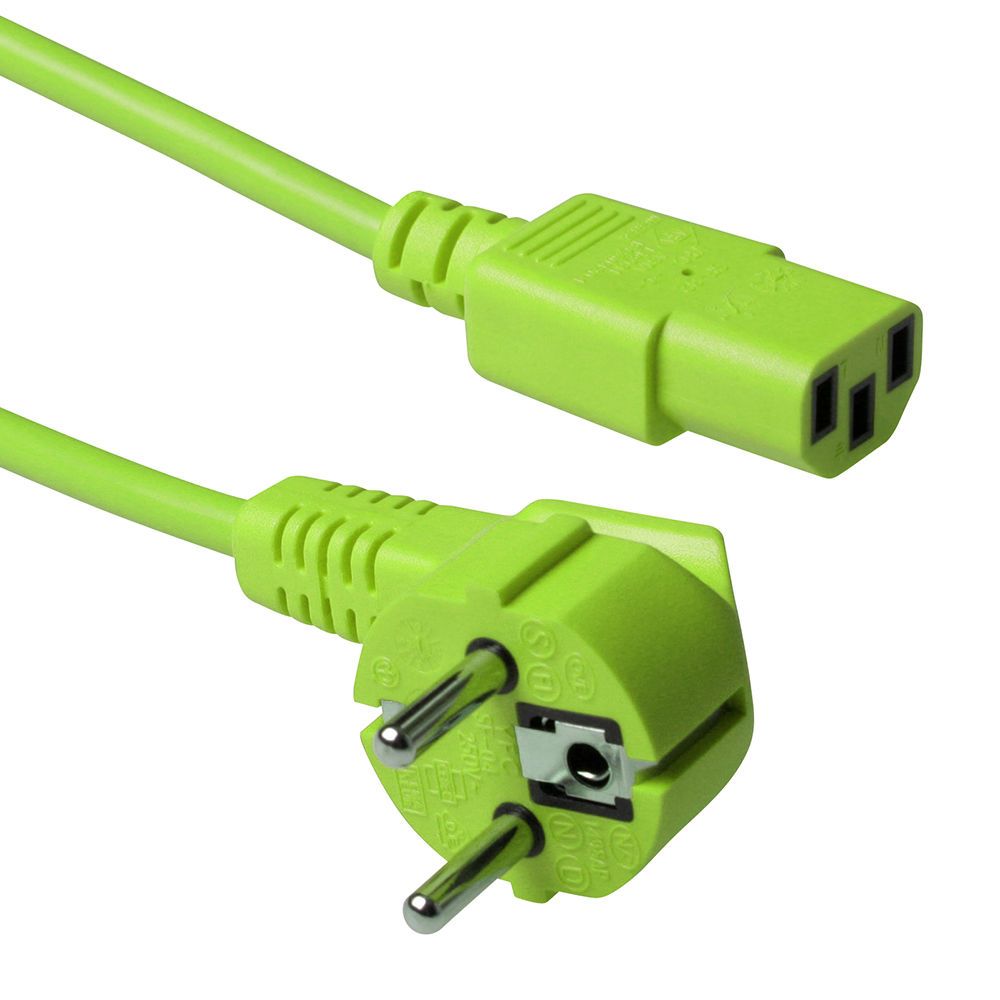 ACT Powercord mains connector Schuko CEE 7/7 male (angled) - C13 IEC 60320 1,8m Green (AK5138)