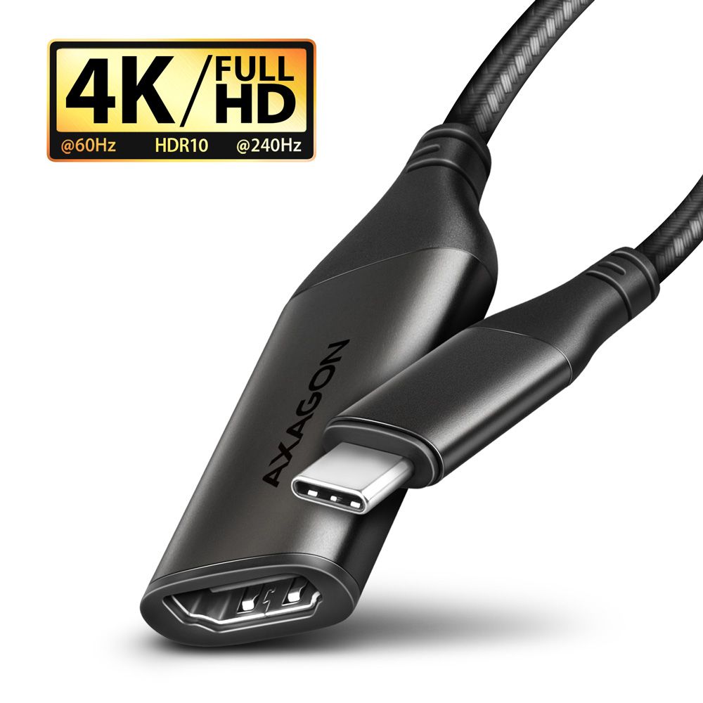 AXAGON RVC-HI2M USB-C -> HDMI 2.0 adapter 4K/60Hz Alumínium 0,25m kábel Fekete (RVC-HI2M)