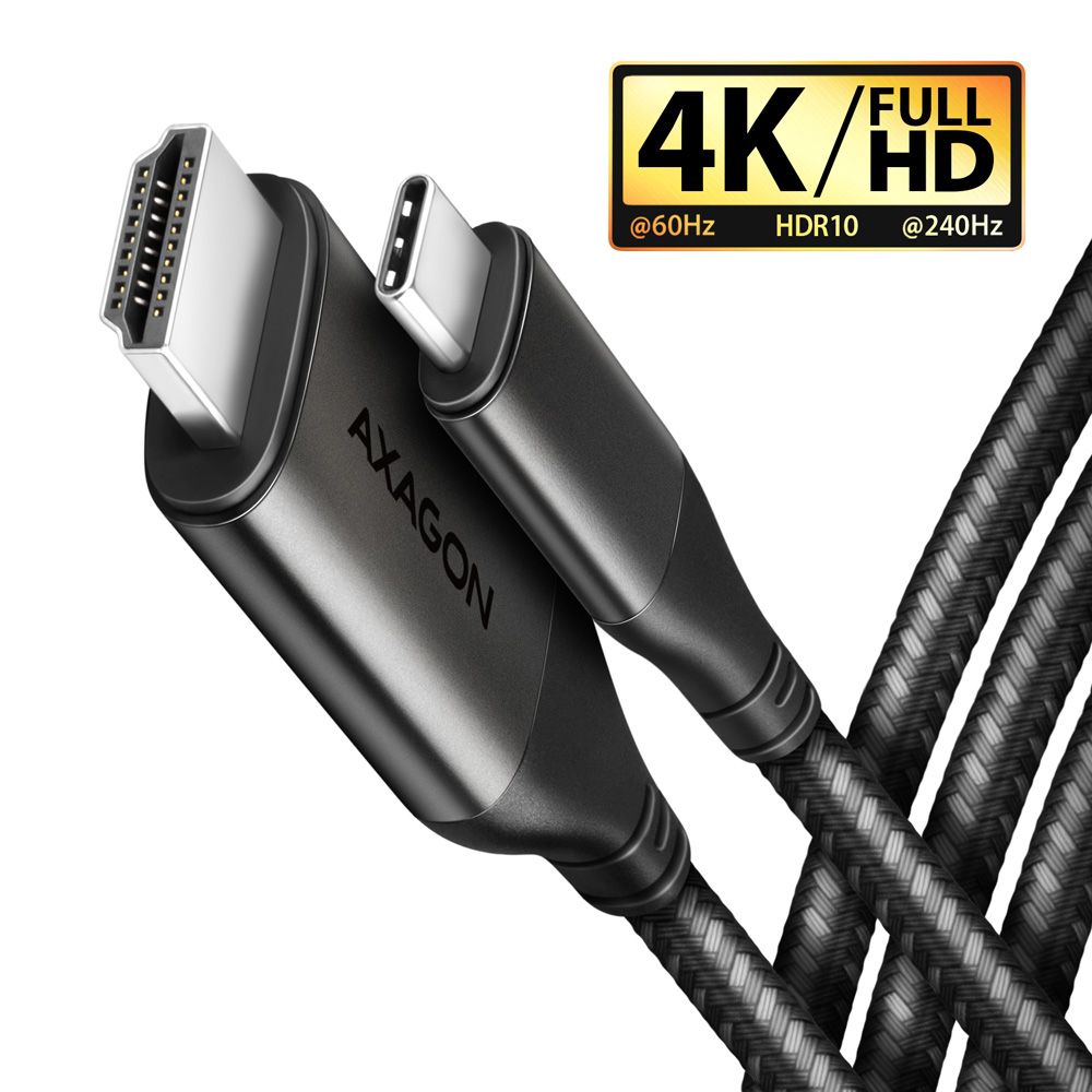 AXAGON RVC-HI2MC USB-C -> HDMI 2.0 adapter 4K/60Hz Alumínium 1,8m kábel Fekete (RVC-HI2MC)