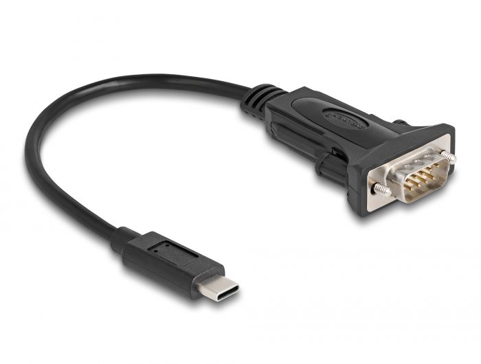 DeLock Adapter USB Type-C to 1 x Serial RS-232 D-Sub 9 pin male with screws 0,25m Black (64125)