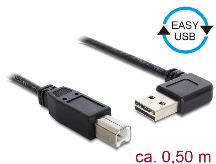 DeLock EASY-USB 2.0 Type-A male angled left / right > USB 2.0 Type-B male 0,5m cable (85167)