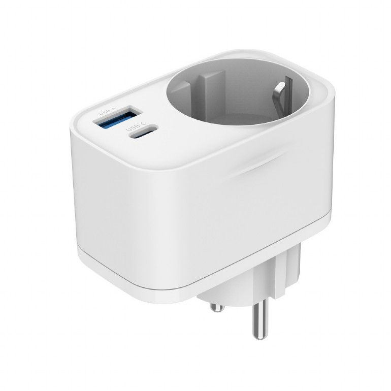 Gembird TA-ACPDQC20-01-W 2 portos USB gyors töltő átmenő AC aljzattal 20 W Fehér (TA-ACPDQC20-01-W)