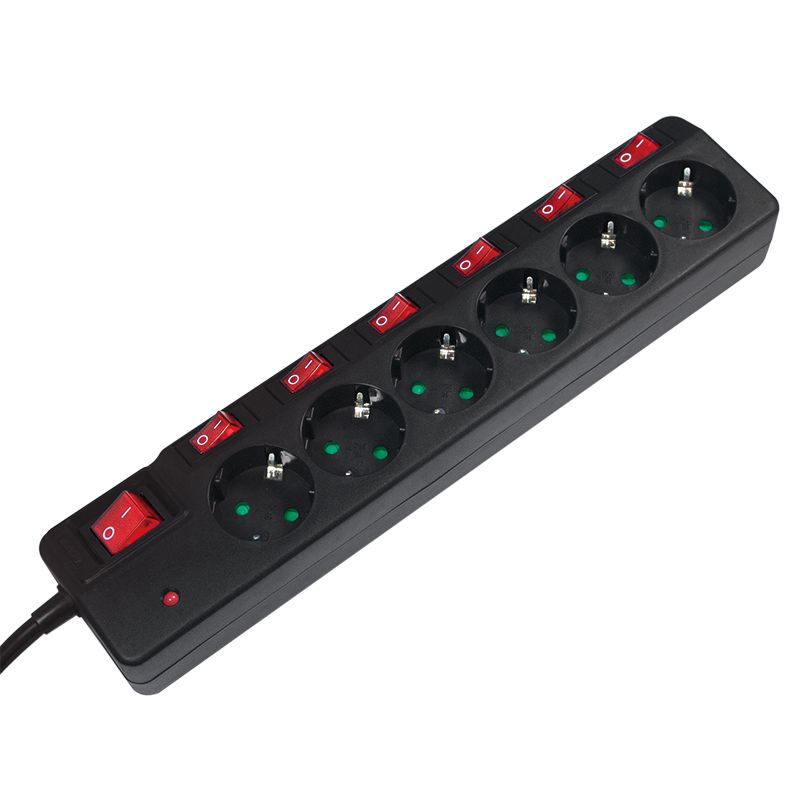Logilink LPS233 Túlfeszültségvédő Kapcsolóval 6DIN 1,5m Black (LPS233)