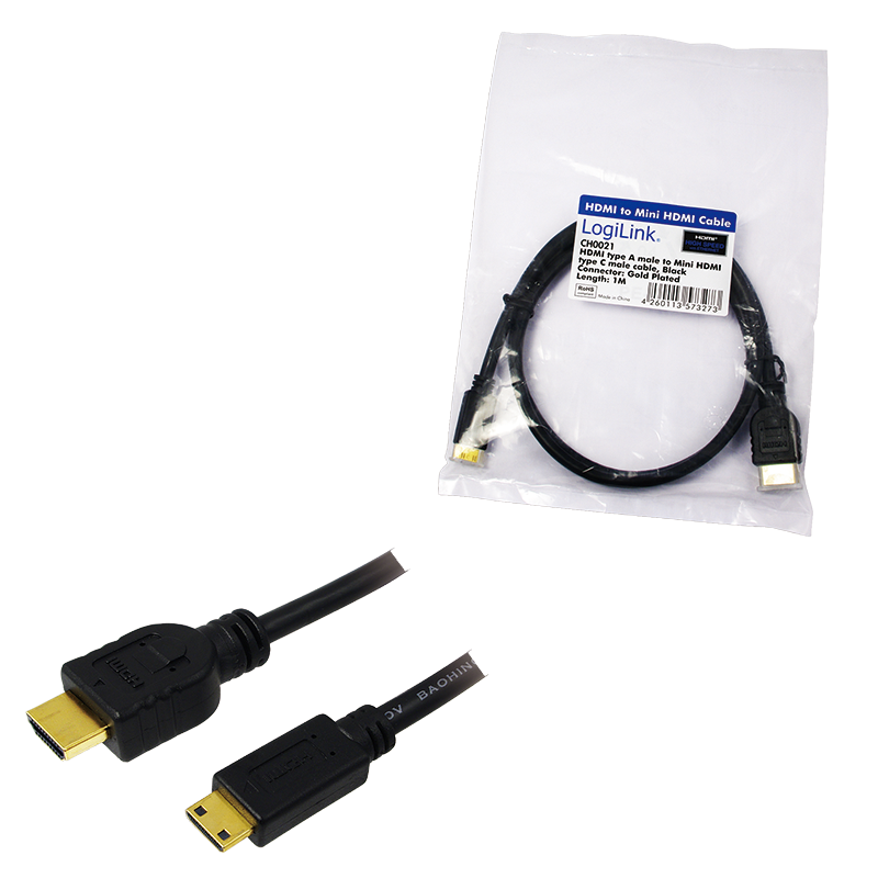 Logilink CH0021 HDMI to HDMI Mini High Speed Cable w.E. 1m Black (CH0021)