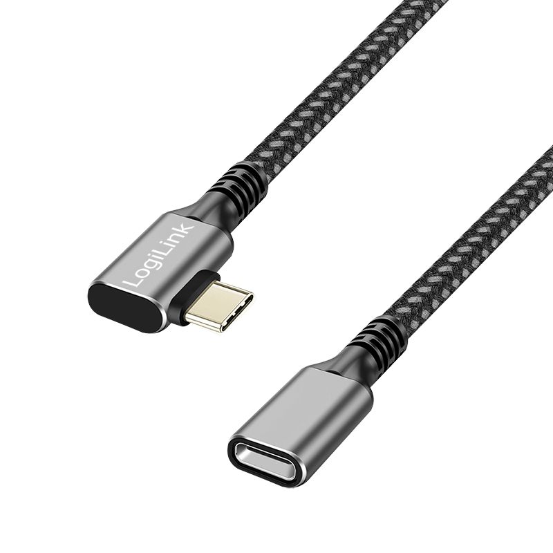Logilink USB 3.2 Gen1 Type-C cable C/M 90° to C/F 2m Black/Grey (CUA0112)