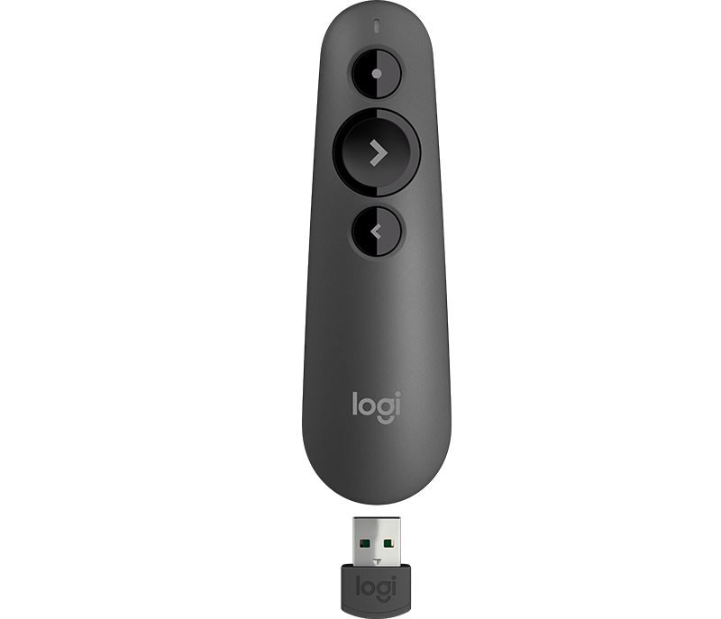 Logitech R500 lézeres prezentációs távirányító Vezeték nélküli prezentációs eszköz Piros lézer Fekete (910-005386)