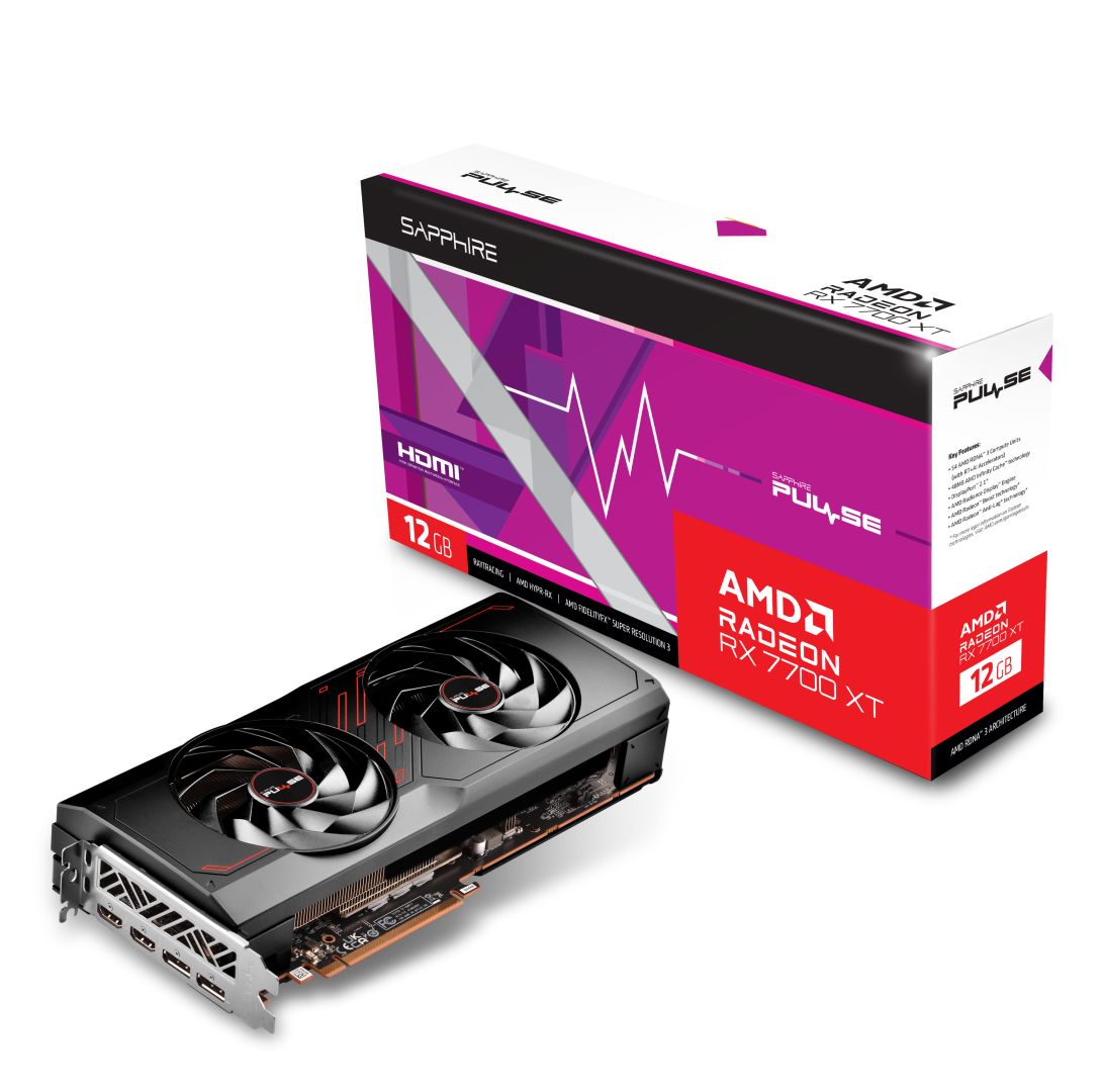 Sapphire Pulse Radeon RX 7700 XT 12GB GDDR6 videokártya, 2× HDMI, 2× DisplayPort, lite retail (11335-04-20G)