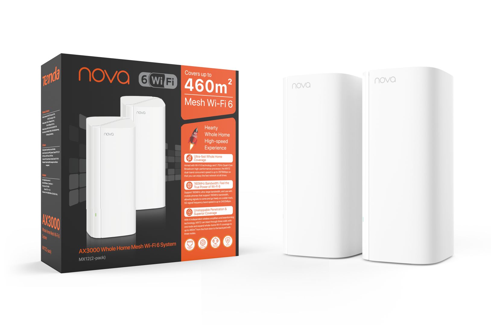 Tenda nova MX12 AX3000 Wi-Fi 6 Mesh router szett, 2 darabos csomag (MX12(2-PACK))