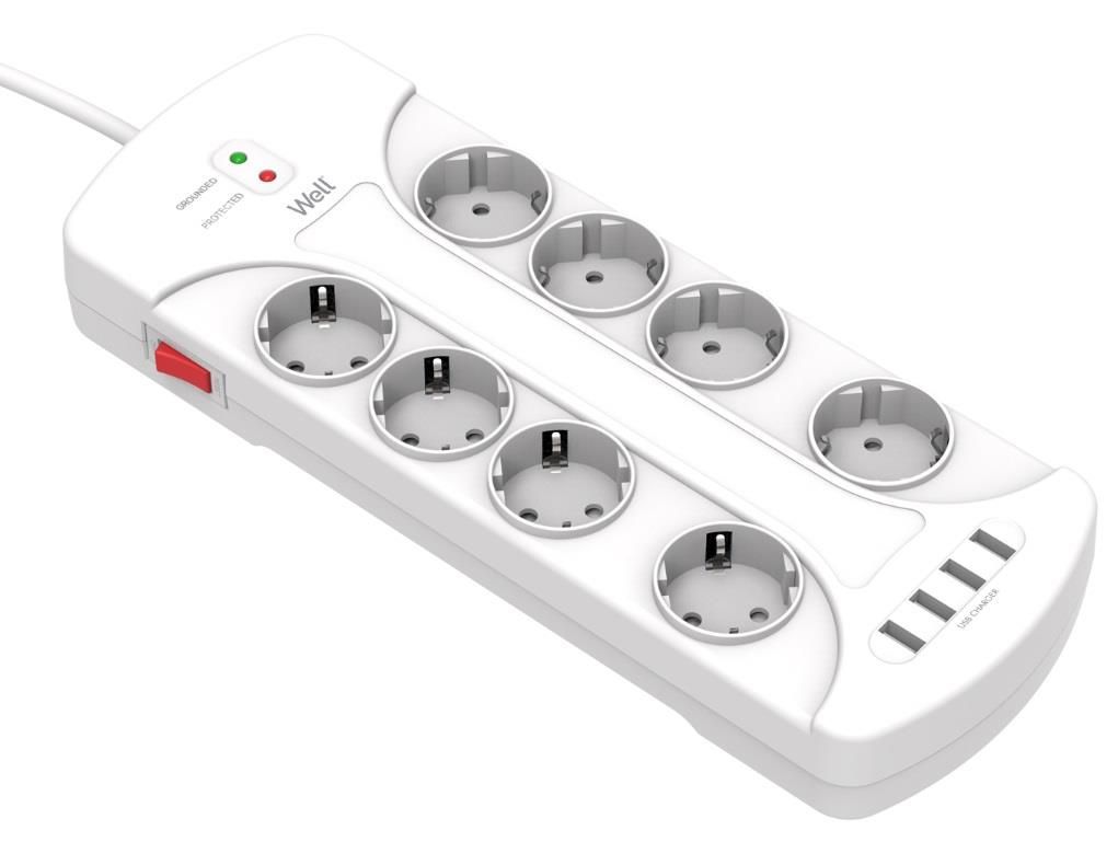 Well Hálózati elosztó 8DIN 3m White (EXTS-8S3M-PROT/USB4-WL)